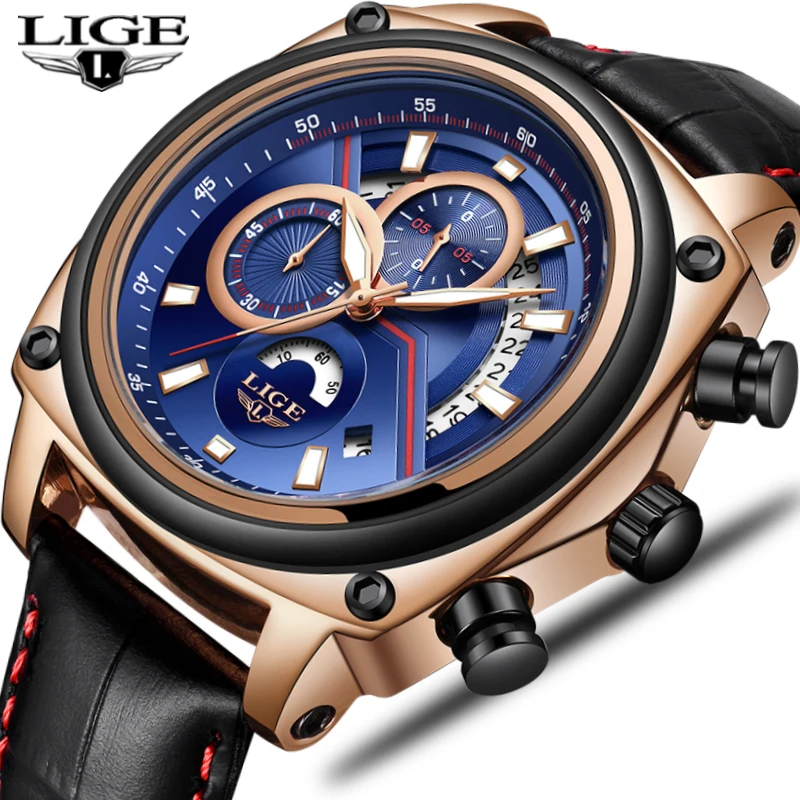 

Top Brand Luxury LIGE fashion Men Automatic Date Quartz Watch Men Military Waterproof Leather Sport Wristwatch Relogio Masculino