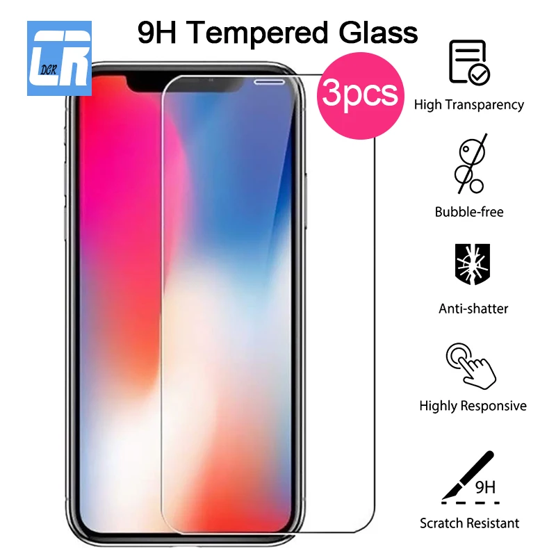 3 шт HD защитное стекло на iPhone X XS Max XR 7 закаленная пленка для 8 6 6s Plus протектор
