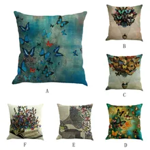 2019 Brand New Butterfly Painting Pillowcase Square Flax pillow Cushion Bed Pillow Cover Pillowcase high quality stylish flappy giraffe pattern square shape flax pillowcase without pillow inner