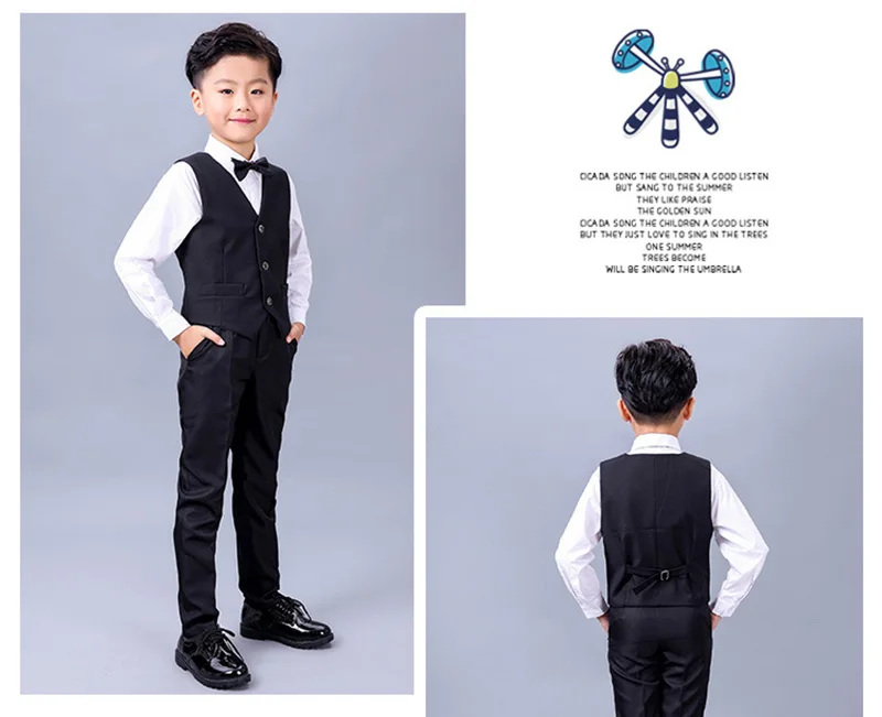 Boys vest set children clothing set boys suits for weddings Prom clothes child piano costume suit for boy waistcoat shirt pants (2)
