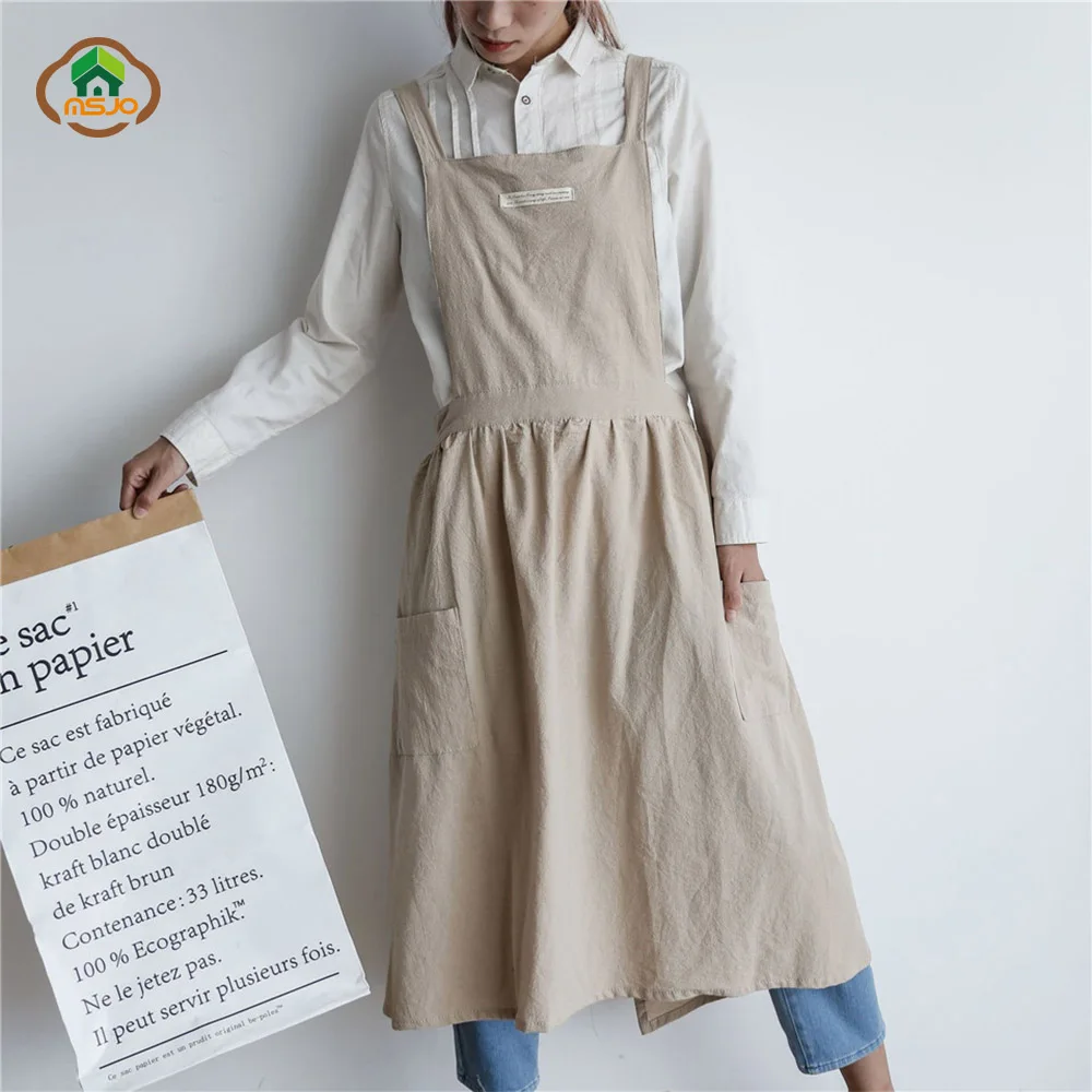 MSJO Apron Dress Kitchen Cotton Women Japanese Pastry Chef Vintage Apron Baking Barista Art Adults Woman Gardener Painting Apron