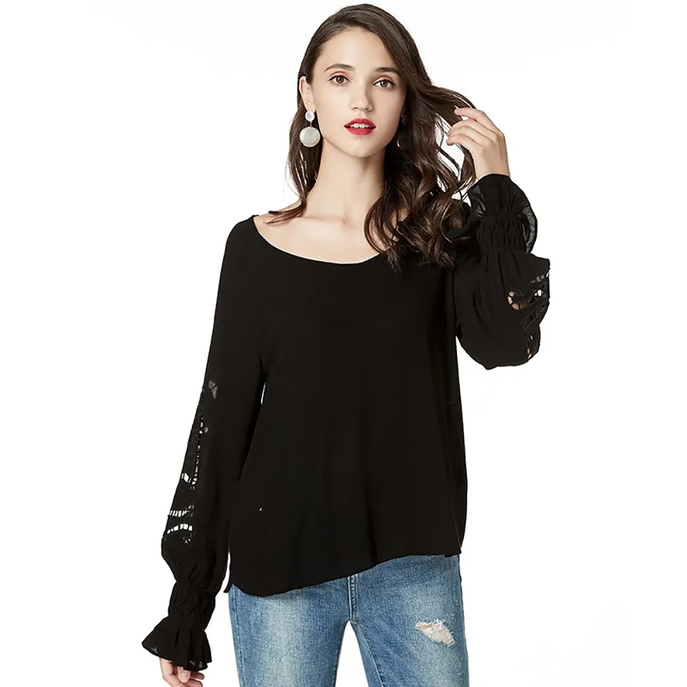 

Spring Womens Tops and Blouses 2019 female clothing vintage streetwear Loose Solid Color V neck Long Sleeve tops Bottom Blouse