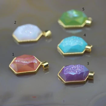 

5Pcs/lot,Gold Edges Faceted Slab Nugget Charms,Mystic Titanium Raw Agates Druzy Drusy Geode Pendants Jewelry