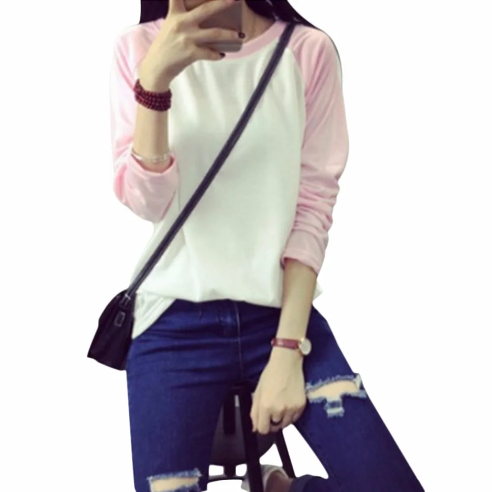 

Womens T-Shirt Women Patchwork O-Neck Casual Tee Shirt Ladies Cotton Long Sleeve T-Shirts Spring Autumn Tops Camiseta Tee Tops