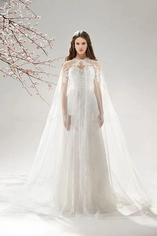 

New Attractive Appliques Tulle Long Wedding Cape Bridal Jacket Women Wrap Shawls