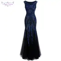 Angel-fashions Women's Evening Dresses Golden Vintage Sequin Mermaid Ballkleid Party Gown 377 model 393