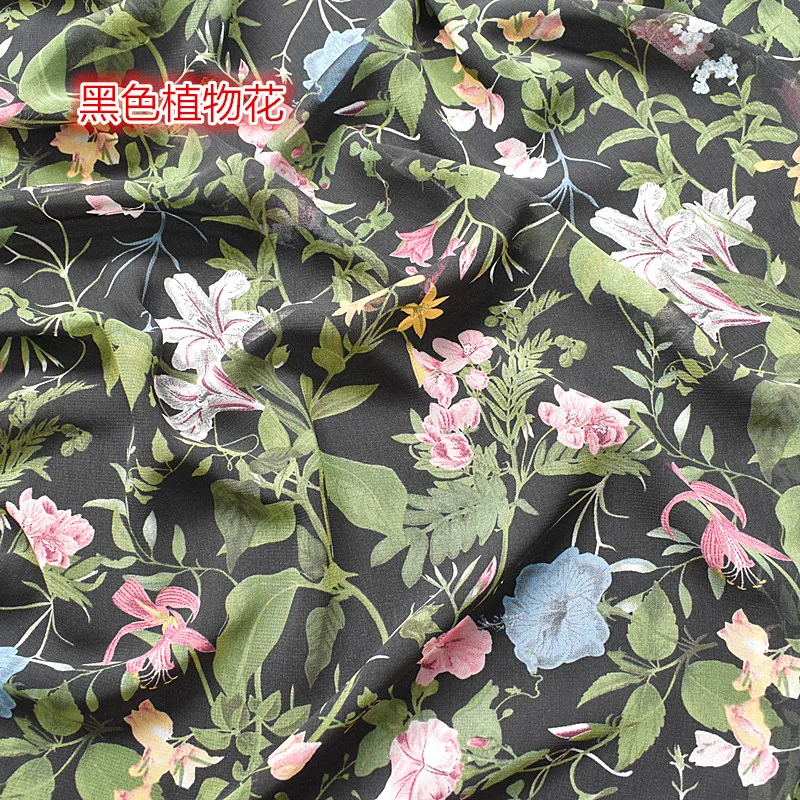 

2019 new high-viscose chiffon fabric spring/summer printed fabric monochrome floral soft