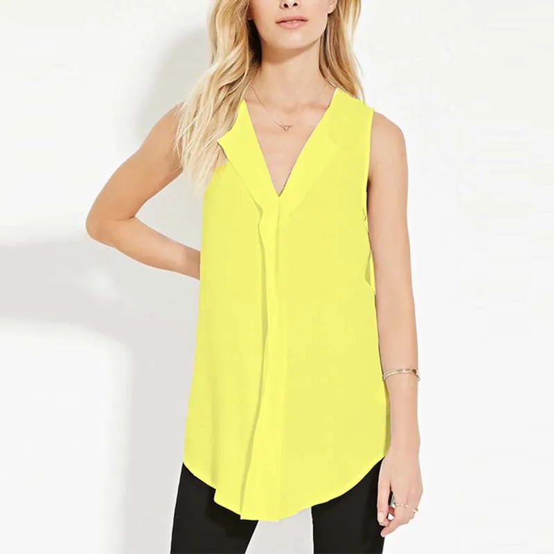 

S-6XL Sleeveless Chiffon Tank Top Women Plus Sizes Summer Lady Office OL Style Solid Button Vest Casual Loose Female Tank Tops