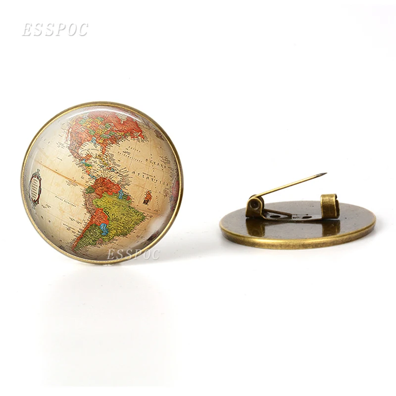 

Vintage World Map Brooch Pins Globe World City Map Jewelry Glass Tile Pins New York California Boston Map Badge for Men Women