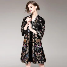 Новинка Зима тяжелая промышленность Вышивка Ретро Национальный ветер утолщение свободные большие размеры шерстяное пальто женский длинный абзац