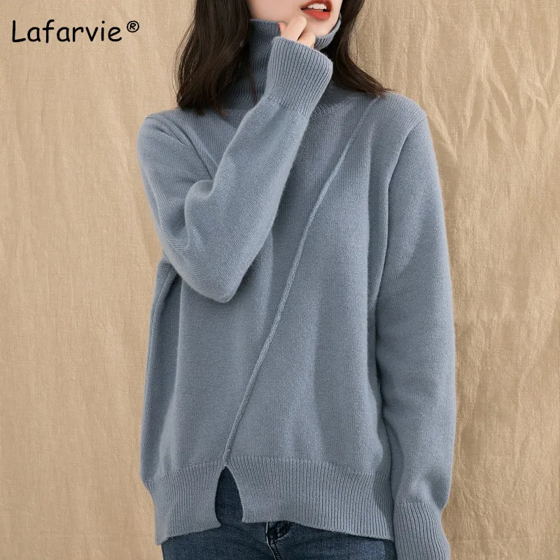 Lafarvie Turtleneck Thick Knitted Cashmere Sweater Women Split Pullover Female Autumn Winter Casual Warm Loose Knitting Jumper Lafarvie Turtleneck Thick Knitted Cashmere Sweater Women Split Pullover Female Autumn Winter Casual Warm Loose Knitting Jumper