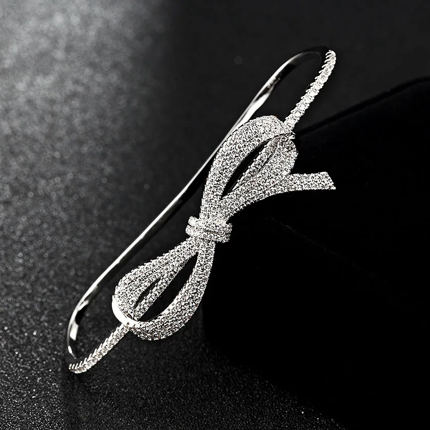 

Blucome Perfect Bow AAA Zirconia Palm Cuff Bangle Women Anniversary Jewelry Brand Copper Bracelet Love Bangles Pulseira Mujer