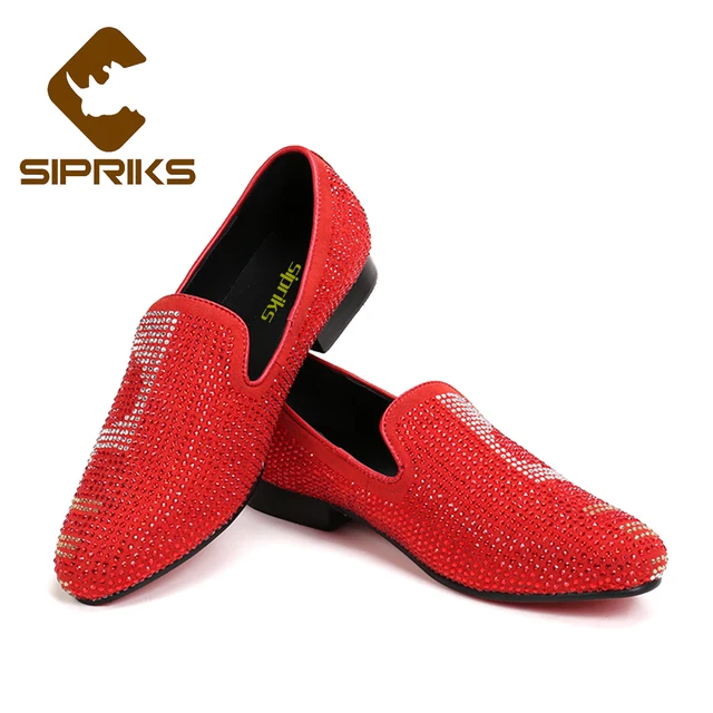 Sipriks Luxury Designer Loafers For Men Red Bottom Rhinestones Loafers