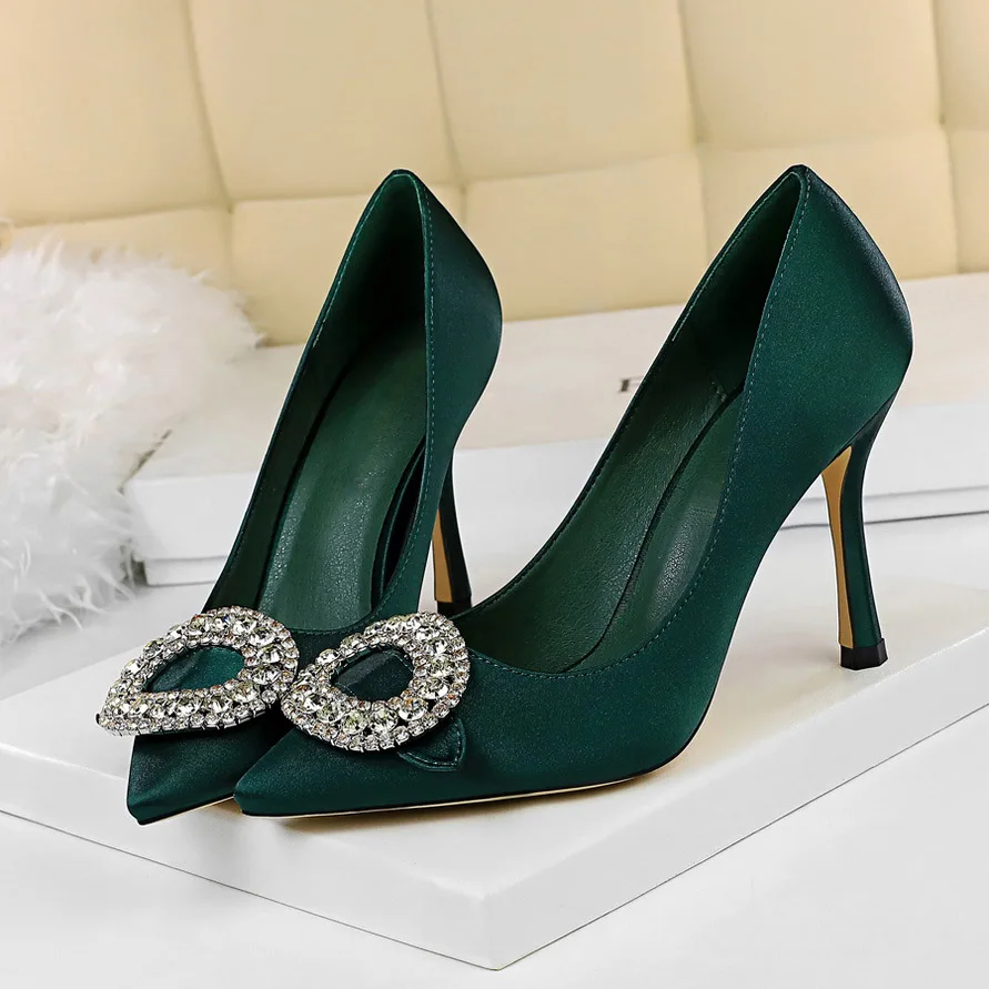 Женские Фетиш-туфли на высоком каблуке 9,5 см; женские свадебные туфли-лодочки на шпильке; женские элегантные блестящие туфли со стразами; цвет синий, зеленый, розовый