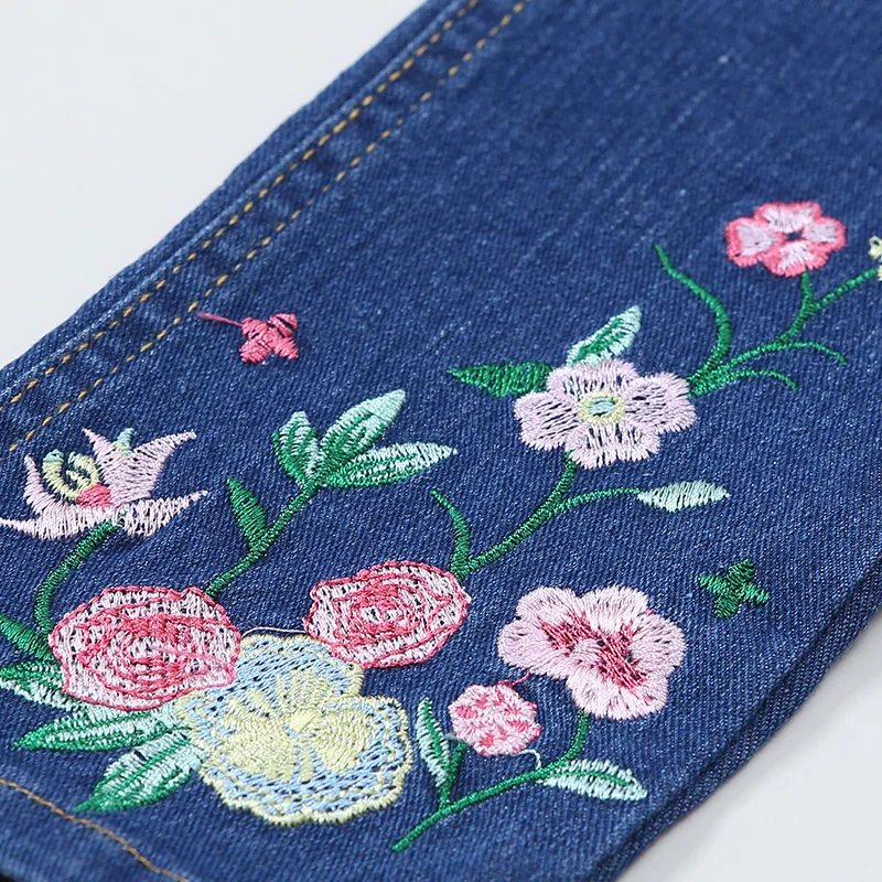 FYH/комплект джинсовой одежды для школьниц, осенне-весеннее джинсовое платье, куртка+ джинсовые штаны, джинсы, 2 предмета, детский джинсовый костюм с цветочной вышивкой для девочек