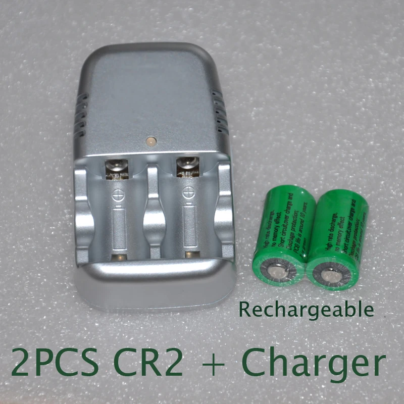 2pcs 3v CR2 rechargeable lithium ion battery cell 800MAH + 1pcs charger