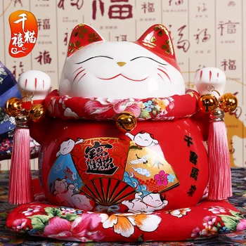 

RED Family portrait Japanese ceramic cat ornaments piggy opened Home Furnishing gifts shop opened living room small ornaments