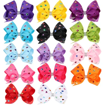 

14pcs/lot 5inch SIWA BOW Ribbon Hair Bow with Clips Hair Bows with Rhinestone Center Kids Girls Hair Accessories Headwear