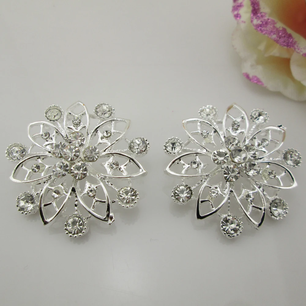 

(BT305 38mm)5pcs Sewing Buttons Rhinestone Buttons Flower Shaped Shank Button Sewing Accessories Silver Plated