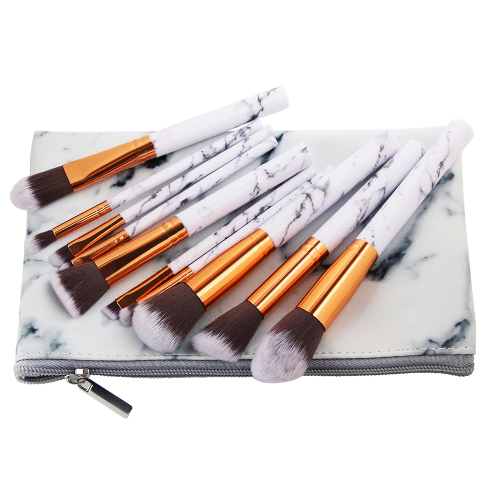 10Pcs/Set Marbling Makeup Brushes Kit Marble Pattern PU Brush Bag