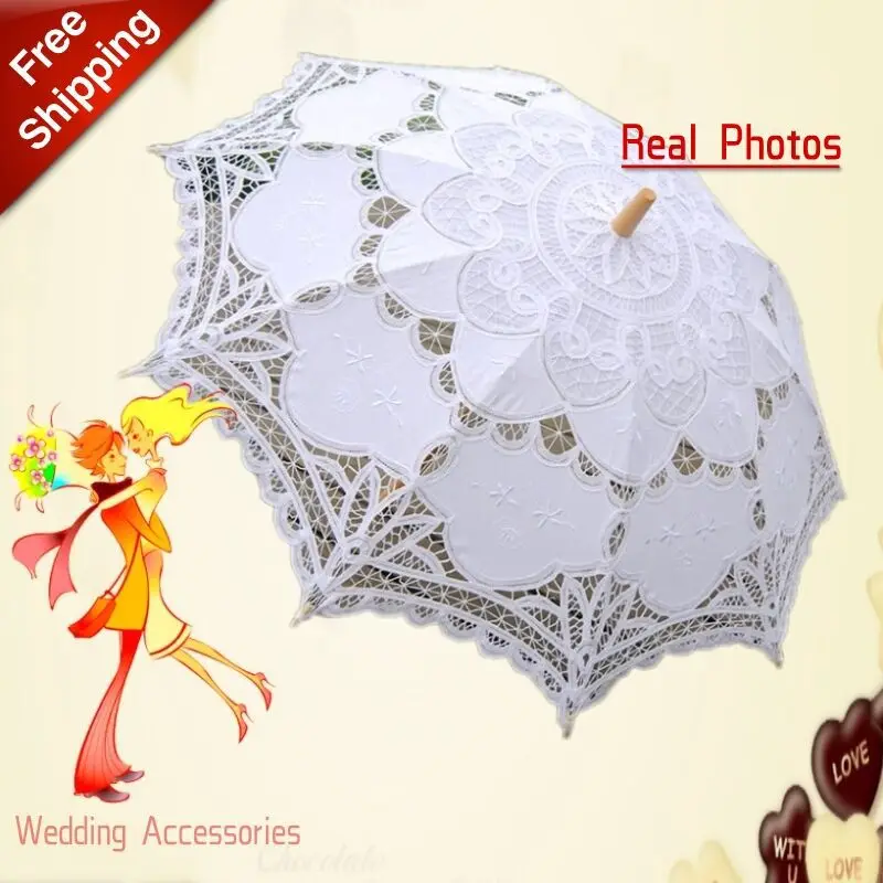 Lace Umbrella Cotton Embroidery Battenburg Lace Parasol Wedding Decoration White Ivory