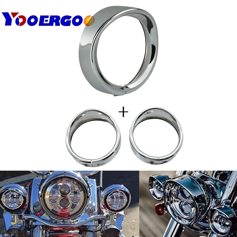 Black 7 inch Motorcycle Led Headlights Trim Ring+ 4.5 inch LED