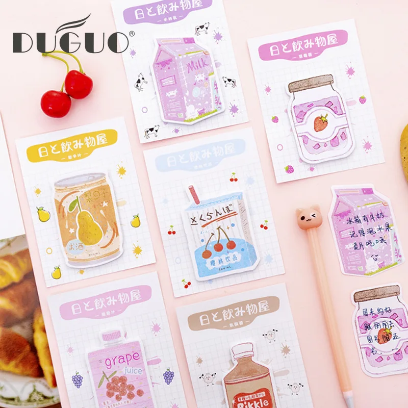 

DUGUO cute stationery beverage shop series post-it notes small fresh and tearable message notepad kawaii supplies cute memo