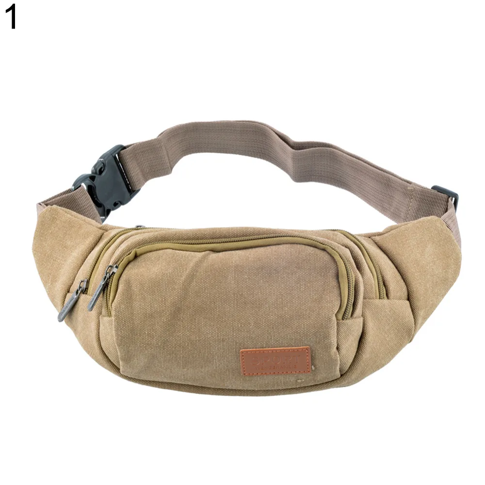 Canvas Three Zipper Pockets Fanny Pack Chest Waist Bag with Cell Phone