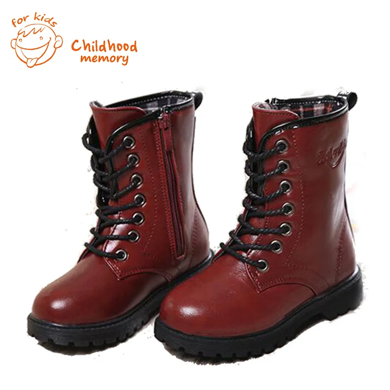 Classic Winter Boots For Baby Boys Girls PU Leather Lace Up babyShoes