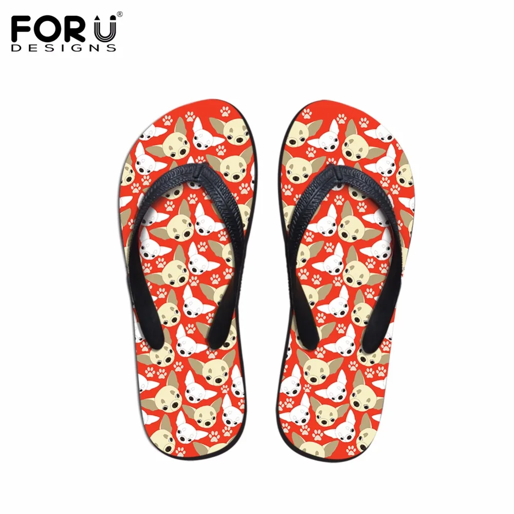 

FORUDESIGNS Women Shoes Slippers Fashion 3D Cute Pet Chihuahua Puzzle Design Ladies Beach Flip Flops Summer Flats Sandals Girls