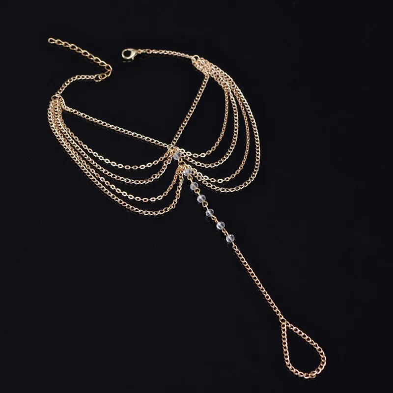 Sandali Strass Piedi Nudi – Gioielli Bikini Spiaggia Con Cavigliera E Anello