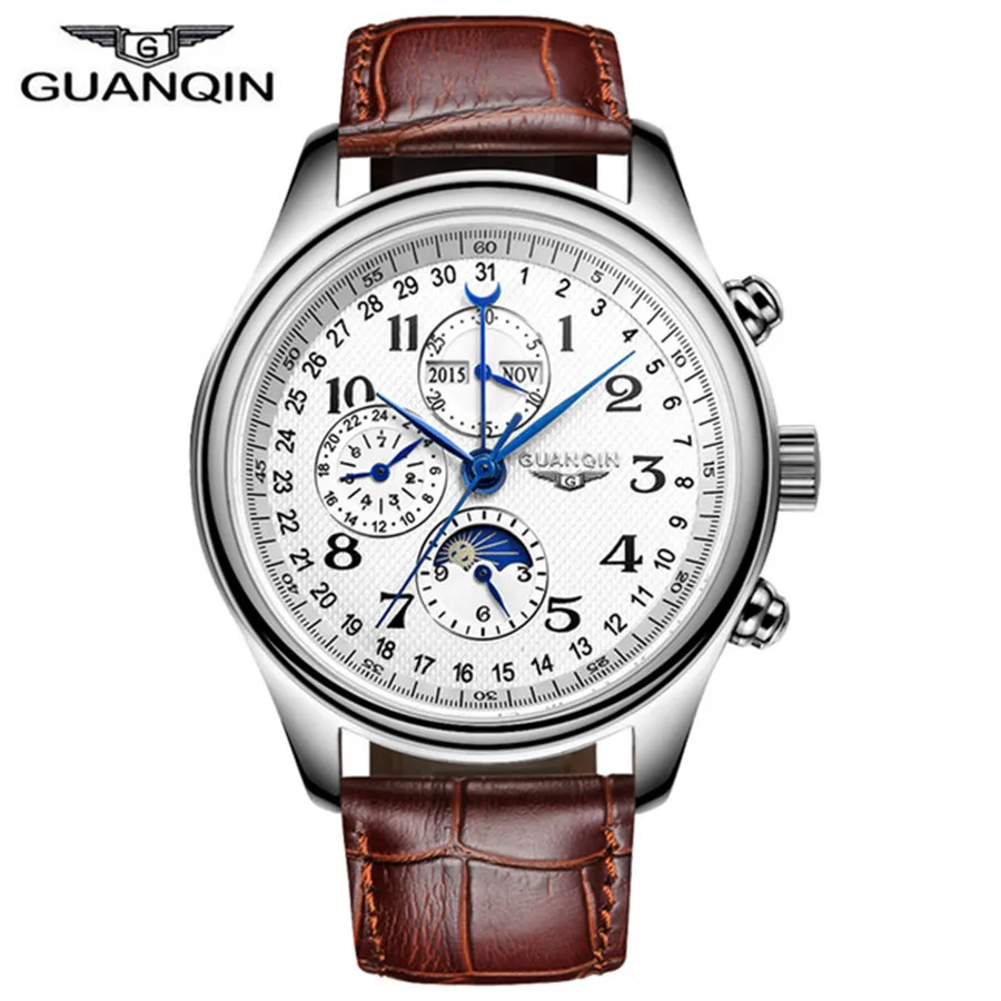 

GUANQIN Mechanical Watches Men Luxury Fashion Casual Sport Perpetual Calendar Automatic Watch Waterproof Moon Phase Wristwatch