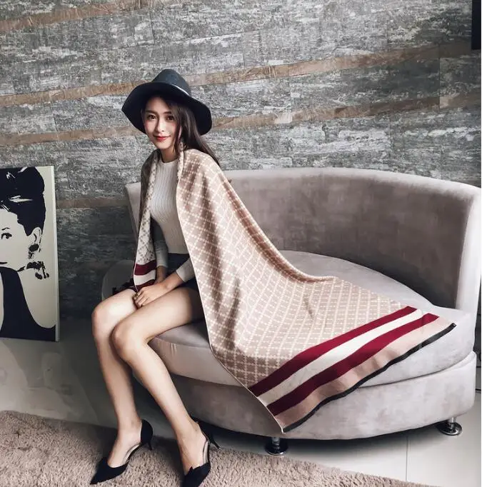 

Autumn winter rhombic Plaid Scarf ladies imitate cashmere European and American women's warmth dupla face shawl 68045