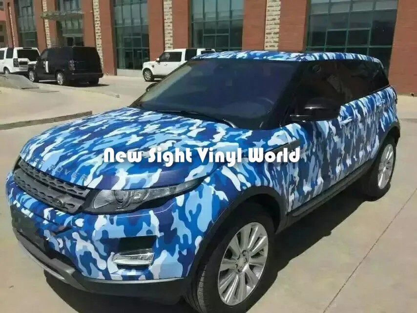 Baby Blue Camouflage Vinyl Wrap Film Blue Camo Vinyl Car Film Bubble