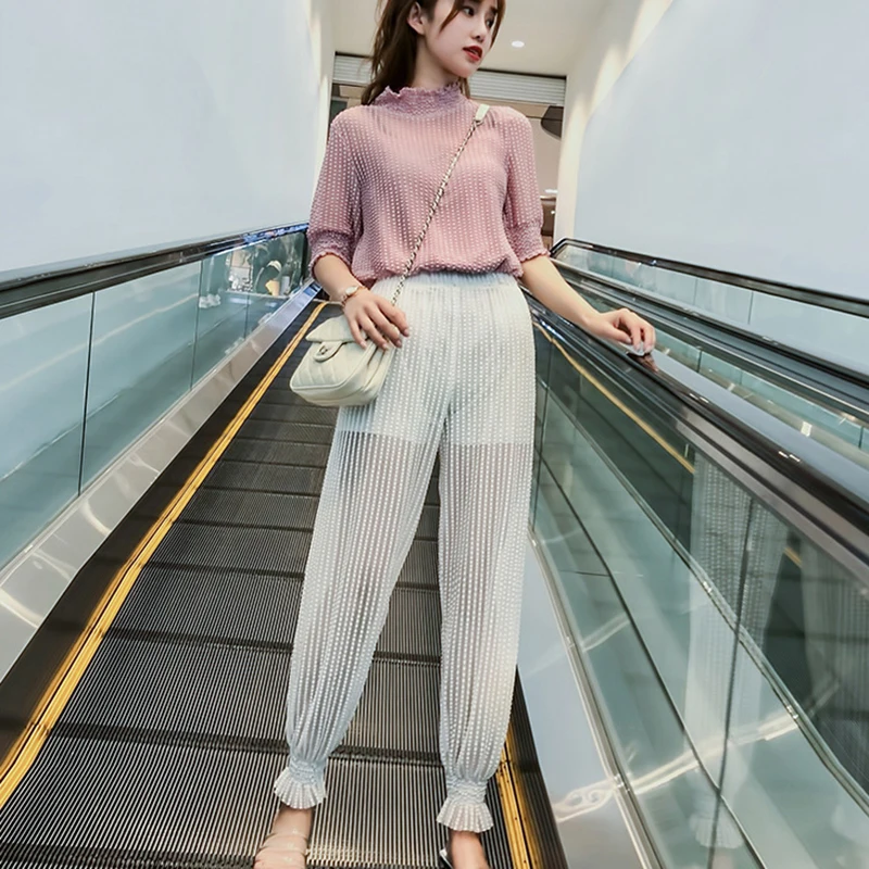 

ZYFPGS 2019 Hot Women's Nine Points Casual Pants Lantern-shaped Slacks Women Pants Pencil Transparent design New Arrivals