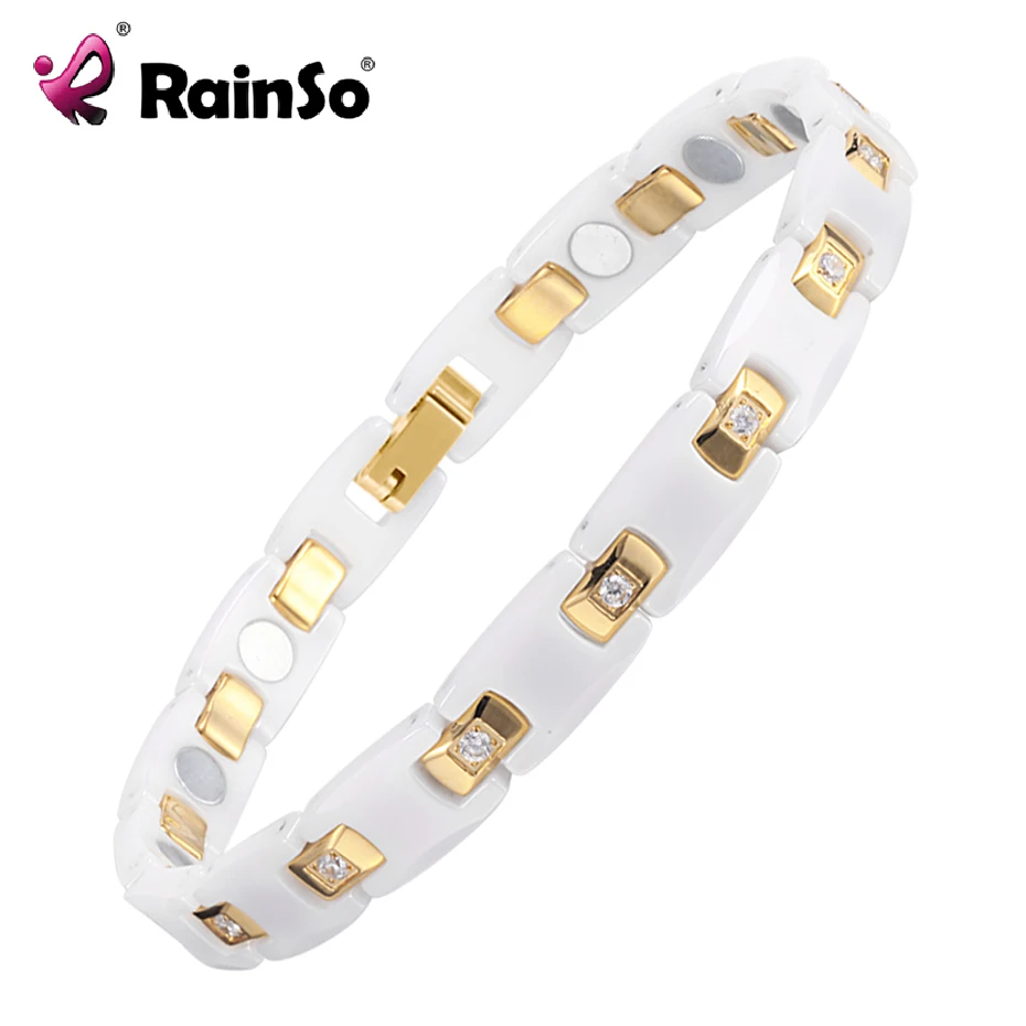 Najtaniej RainSo Gold platef kobiety biżuteria magnetyczna ceramiczna bransoletka z elementami zdrowia magnetyczny najlepszy prezent dla ORB 116WG