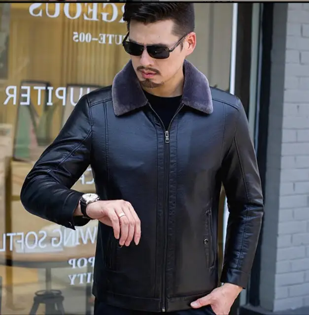 L 8XL 2019 NEW Winter men's plus fat XL leather clothing fur collar ...