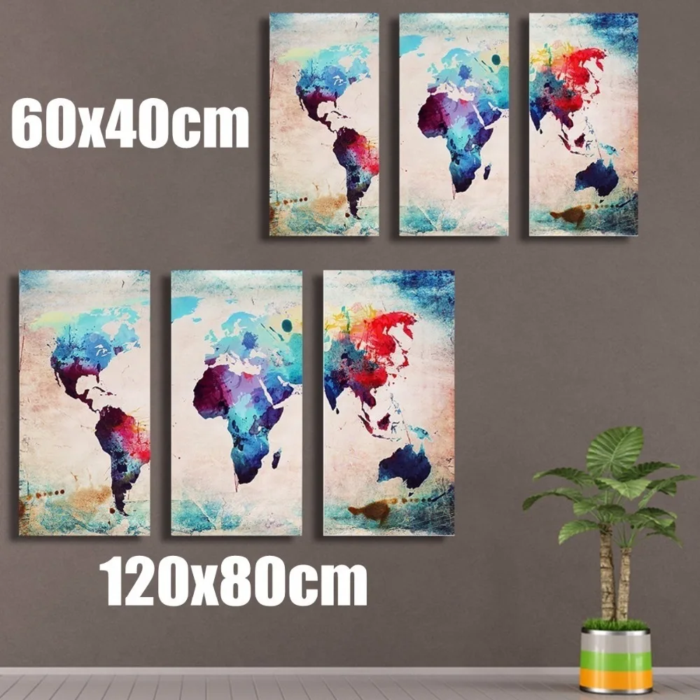 Günstige Home Decor HD Gedruckt Wohnzimmer Abstrakte Bilder 3 Stück Farbe Welt Karte Malerei Wand Kunst Leinwand Modulare Poster PENGDA