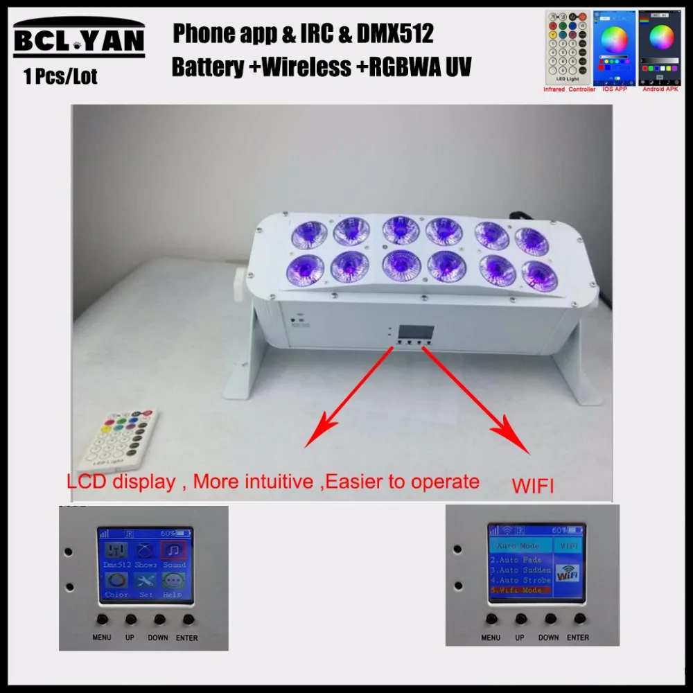 

Good quality WIFI phone and remote control 12*18w rgbwa uv 6 in 1 wireless dmx battery powered led par wash light for wedding dj