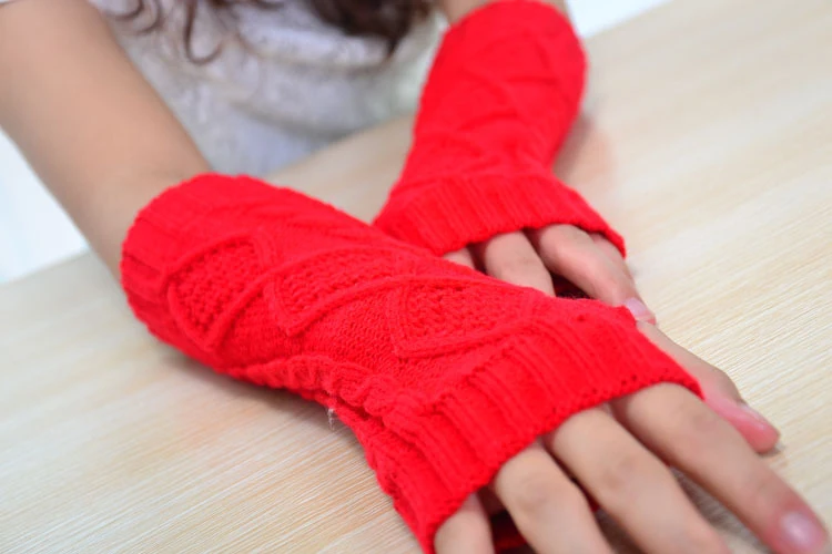 1 Pair Fashion Autumn Winter Spring Warm Women Ladies Girl Solid Gloves Arm Warmer Long Fingerless Xmas Knitting Wool Mittens