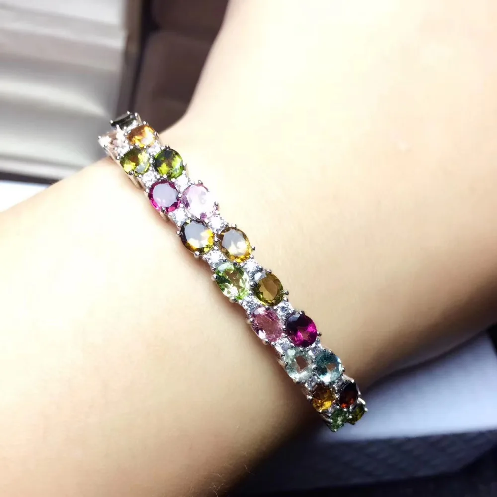 Bracelet tourmal multicolore naturel pierres précieuses naturelles élégant Bracelet luxueux 925 bra