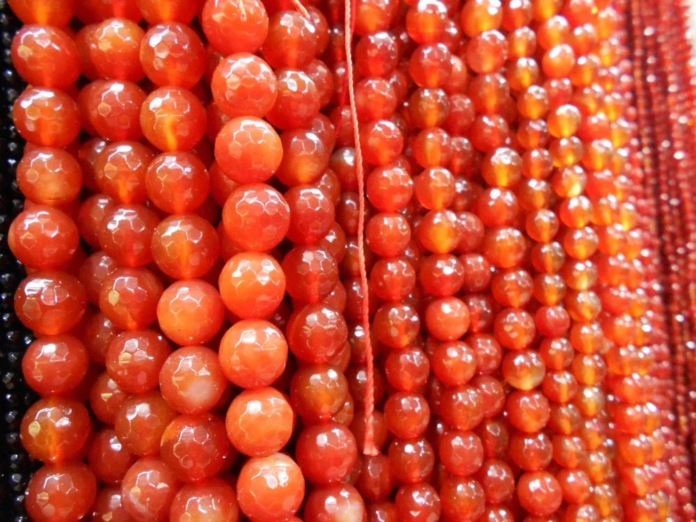 

15" Natural Stone Faceted Red Carnelian Round Loose Beads 6 8 10 12MM Pick Size For Jewelry Making