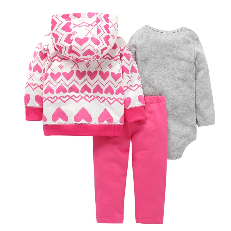 Комплект из 3 предметов для маленьких мальчиков и девочек 6-24 месяцев, осенне-зимний комплект для новорожденных, куртки с капюшоном с длинными рукавами и радугой, топы+ боди+ штаны