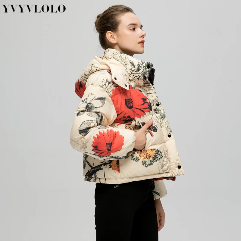 Женская куртка с рисунком YVYVLOLO плотная короткая пуховая зимнее теплое пальто