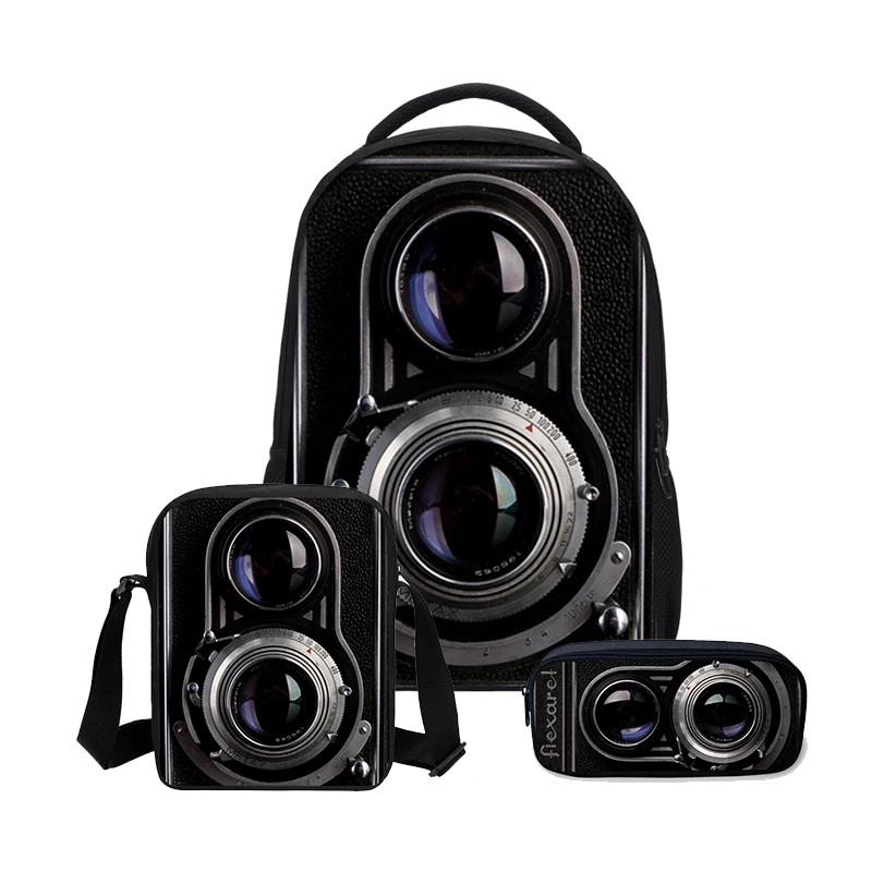 

VEEVANV 3 Pcs/Set Backpacks For Girs Boys Fashion 3D Camera Printing Bookbag Children Shoulder Bag Cool Casual Canvas Backpack
