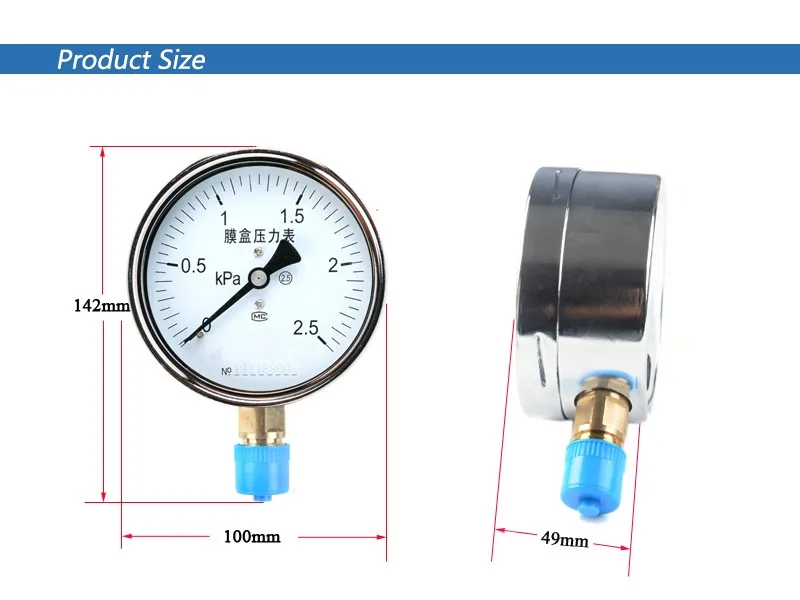 ELECALL YE-100 0-30KPA воздушная диафрагма давления gaugephophor бронзовая пленка коробка давления Калибровочная положительная измеритель давления