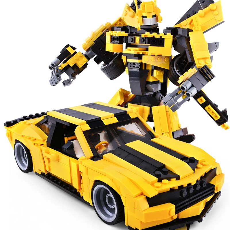 

584pcs Transformation Robot Blocks Yellow Car Building Blocks Compatible Legoed City Bricks Educational Toys For Children Gift