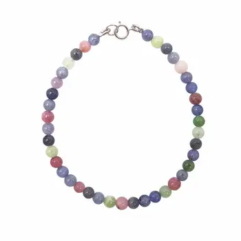 

Natural stoneTanzanites 4mm Beads 925 Sterling Silver Choker Bracelet 7.5"