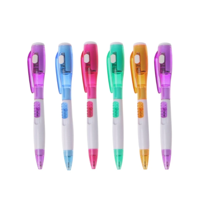 

2Pcs Led Flashlight Multifunction Ballpoint Pen Blue Ink Press Type Stationery