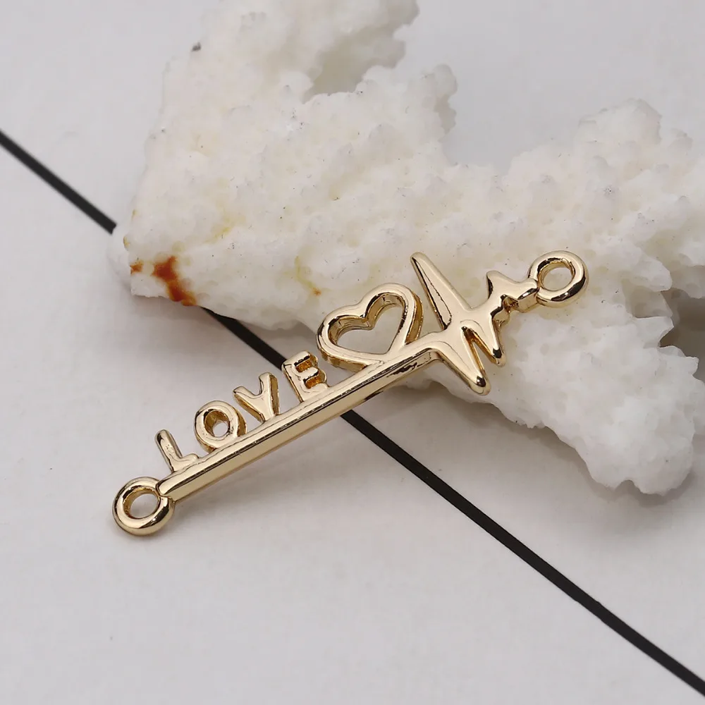 

DoreenBeads Zinc Based Alloy Connectors Heartbeat/ Electrocardiogram Gold Color Heart " LOVE " 34mm(1 3/8") x 12mm( 4/8") 10 PCs